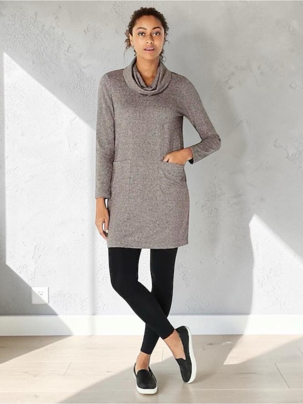 J.Jill Pure Jill Gray Purple Space Dye Marled Cowl Neck Tunic Dress Large Tall